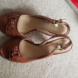 Coach Tan Leather Buckle Sandals